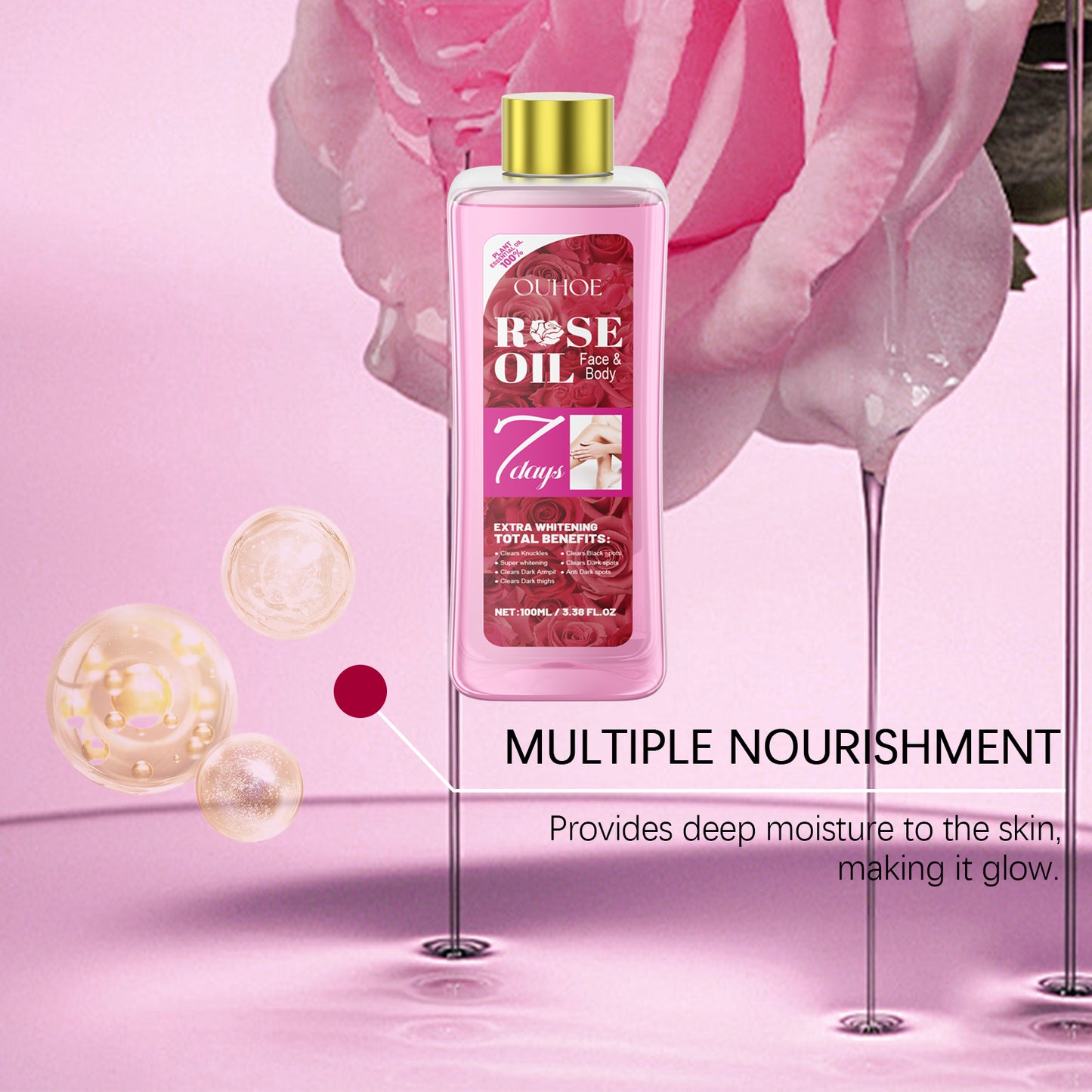 Rose Body Oil - Moisturizing & Repairing Skin Care Treatment - 100ml