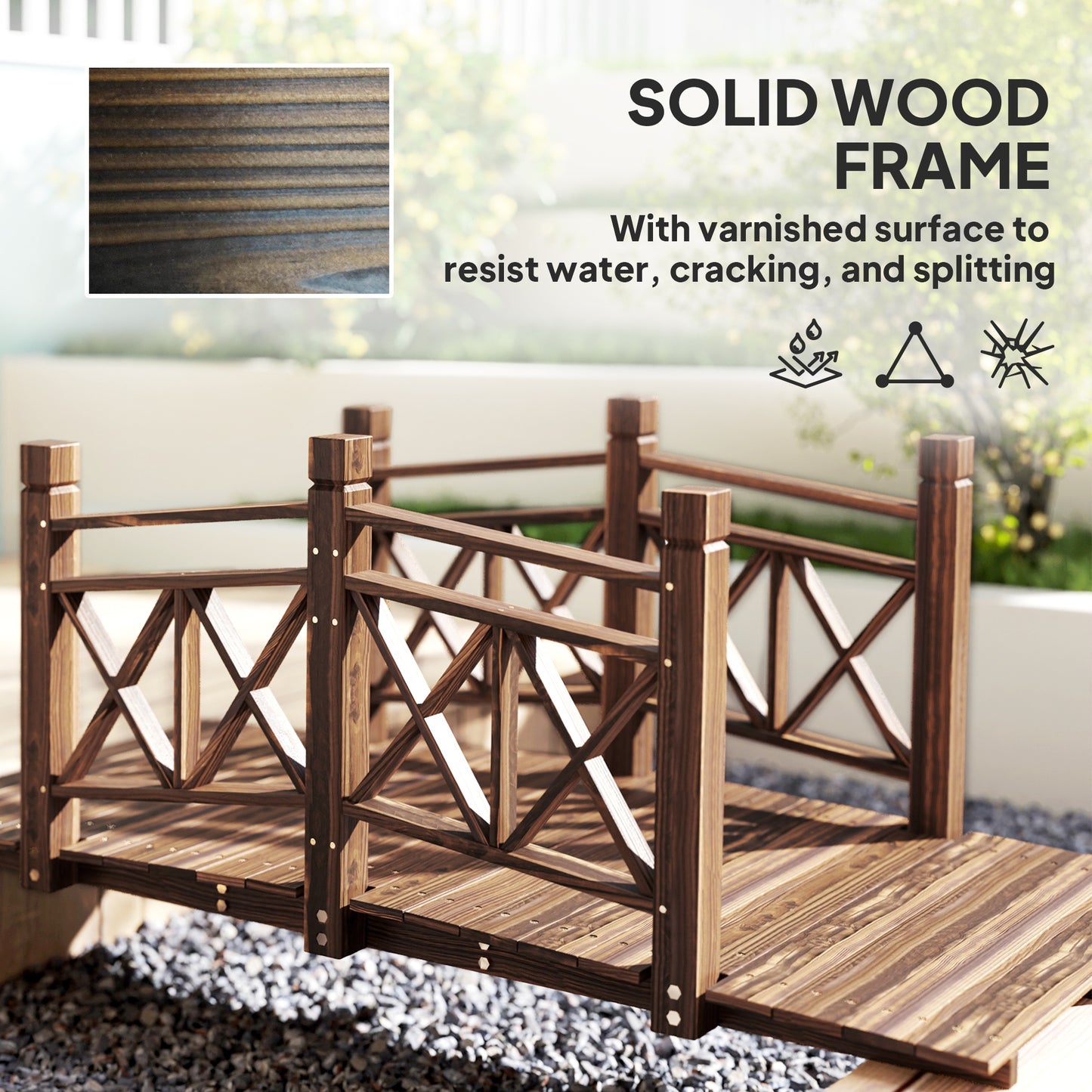 5 ft Wooden Garden Bridge for Ponds and Streams - Rustic Outdoor Footbridge