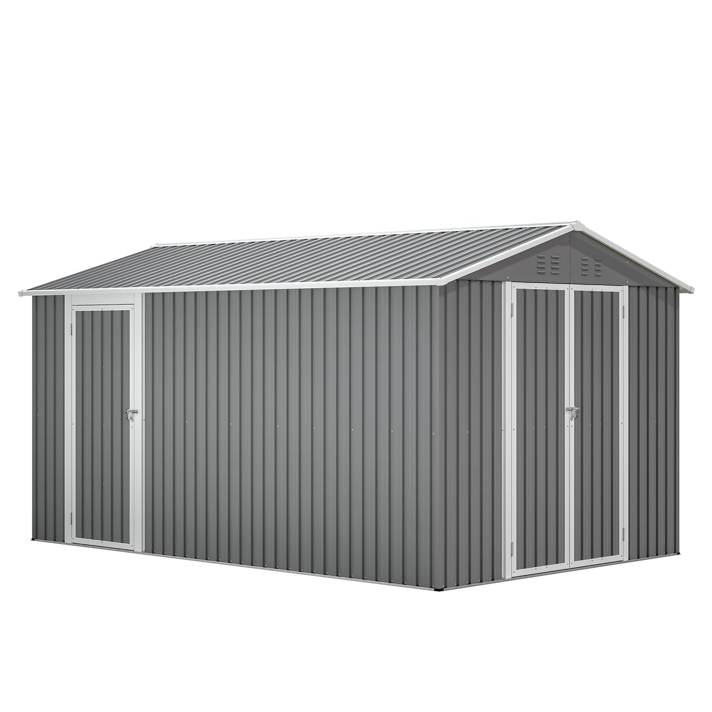 8x12 FT Metal Storage Shed with Side Door - Grey Outdoor Tool Shed