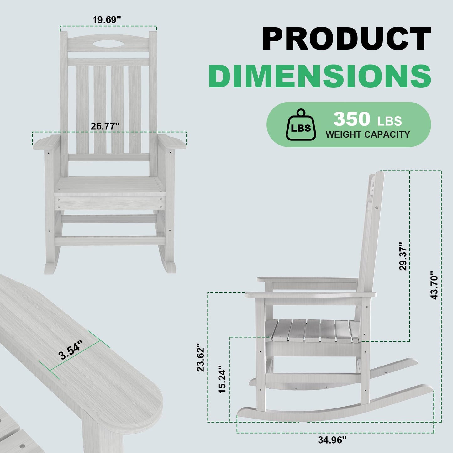 Outdoor Rocking Chair Set of 2 - Oversized HDPE Patio Rockers