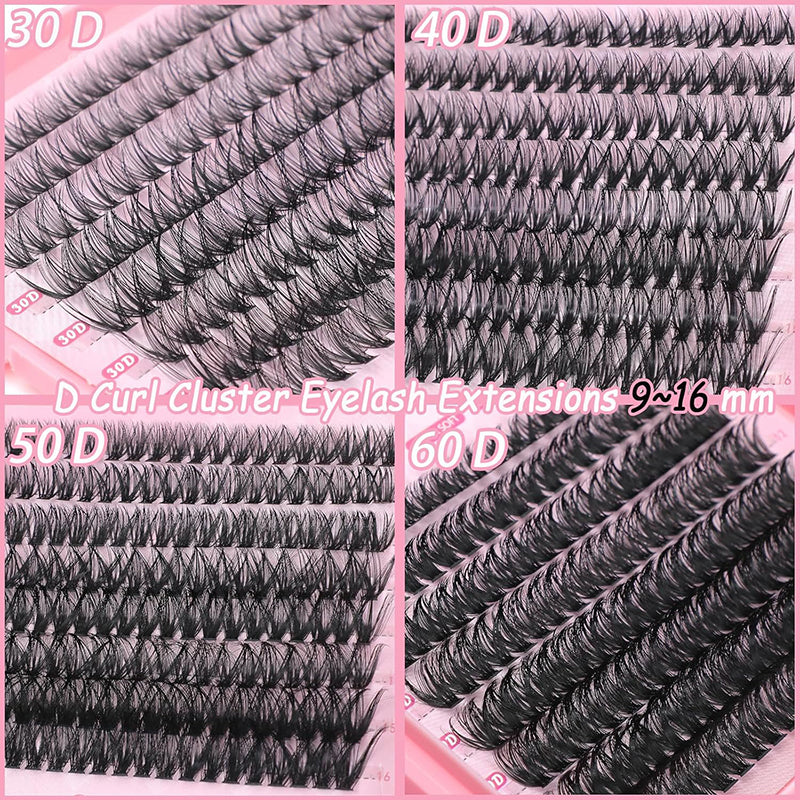 640 Pcs Lash Clusters - 9-16mm D Curl Fluffy Individual Eyelashes