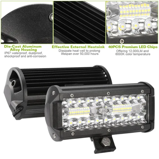 7-Inch LED Work Light Bar 120W 12000LM Floodlight for Outdoor Use