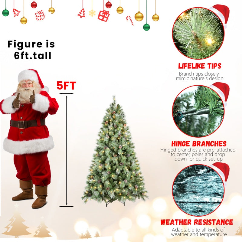 PVC Christmas Tree - Mixed Needle Design with Pine Cones