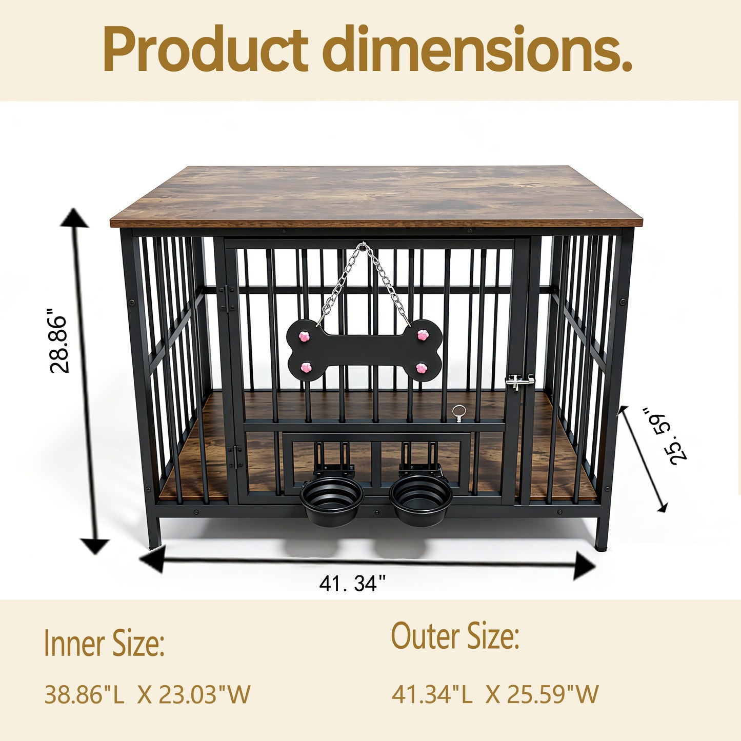 Wood Grain Dog Cage with Rotating Bowl and Silicone Safety Material - Pet Guardrails