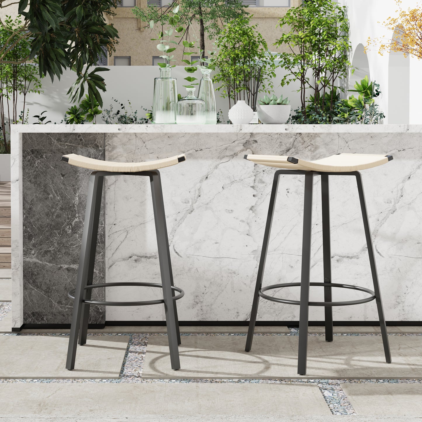 Backless Counter Height Bar Stools Set of 2 - Creamy White