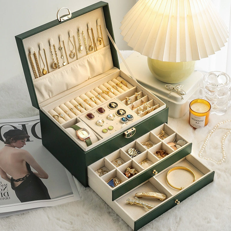 Multi-Compartment Jewelry Storage Box with Removable Drawer - Elegant Necklace and Earring Organizer
