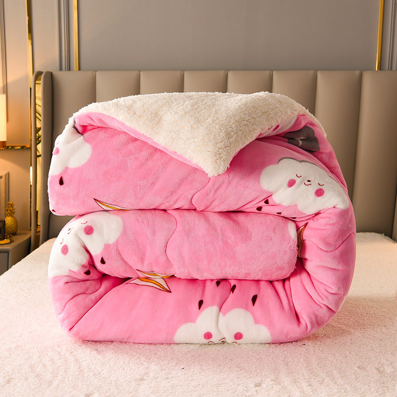 Winter Fleece Quilt Bedding Set - Thick Flannel Warm Comforter for Home