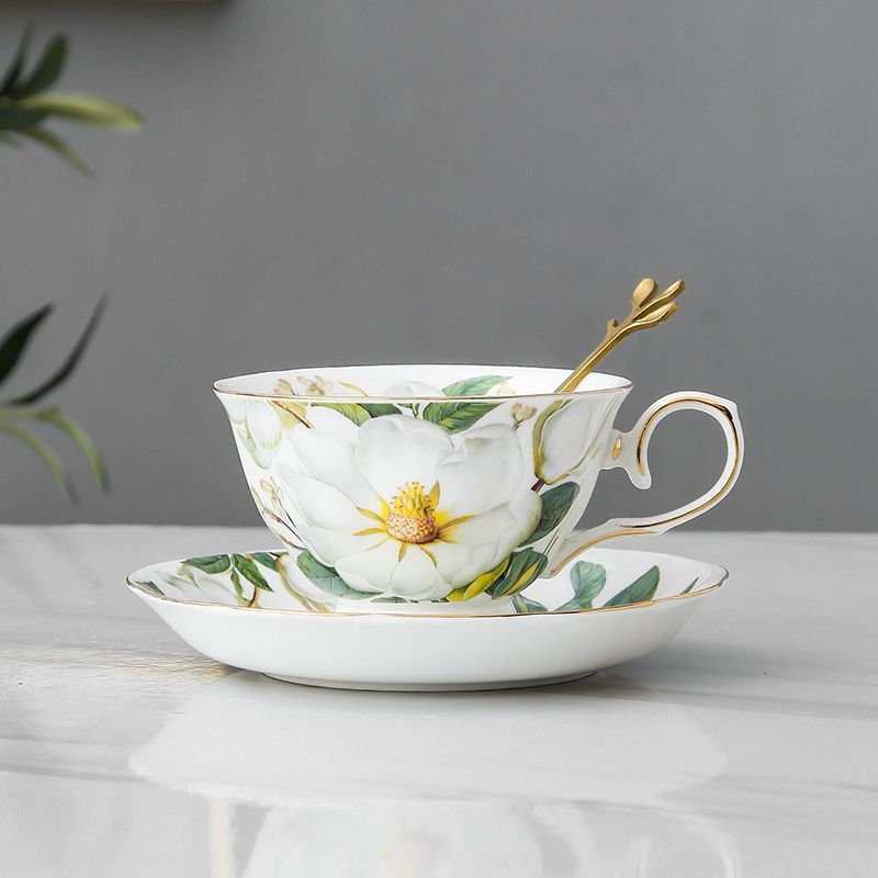 Luxury European-Style Coffee Cup & Tea Set with Gold Spoon - Multiple Colors