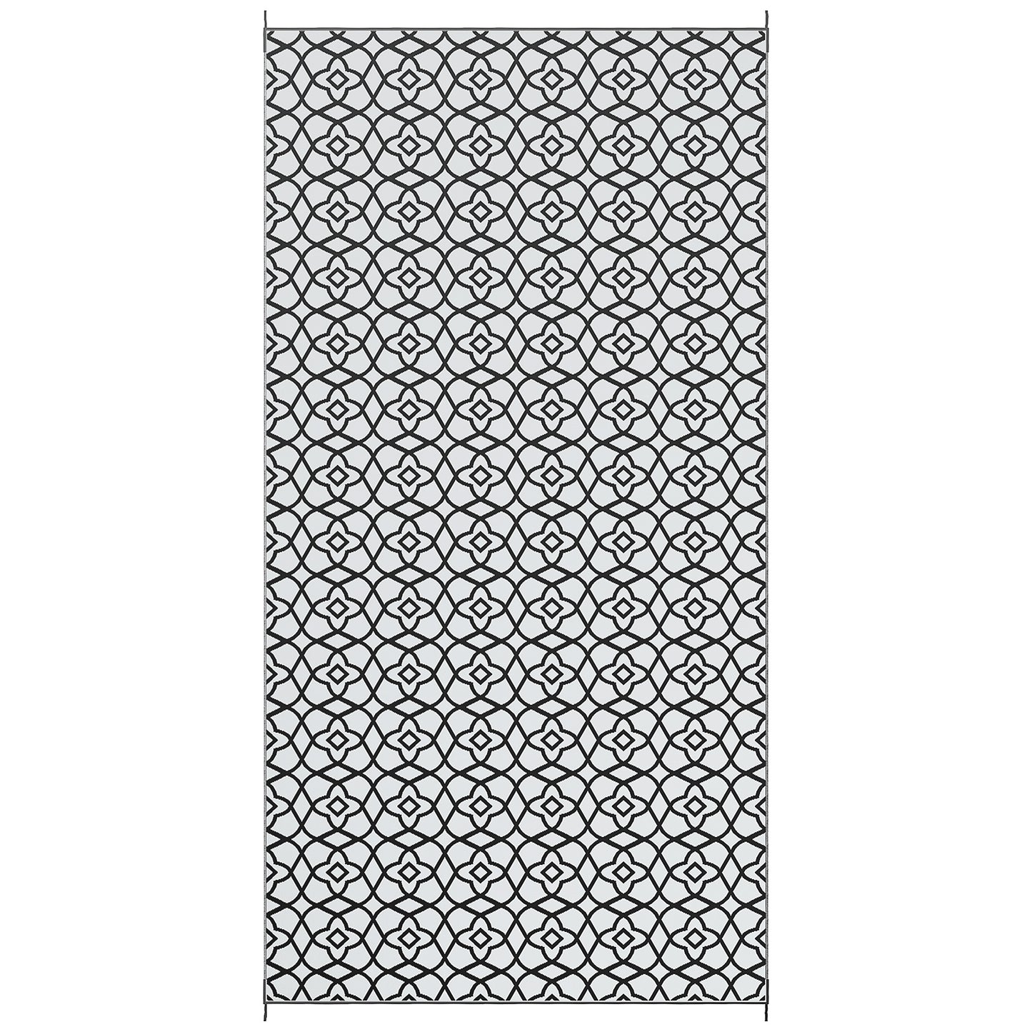 Reversible Outdoor Rug - Black & White Clover, 9x18 ft with Carry Bag