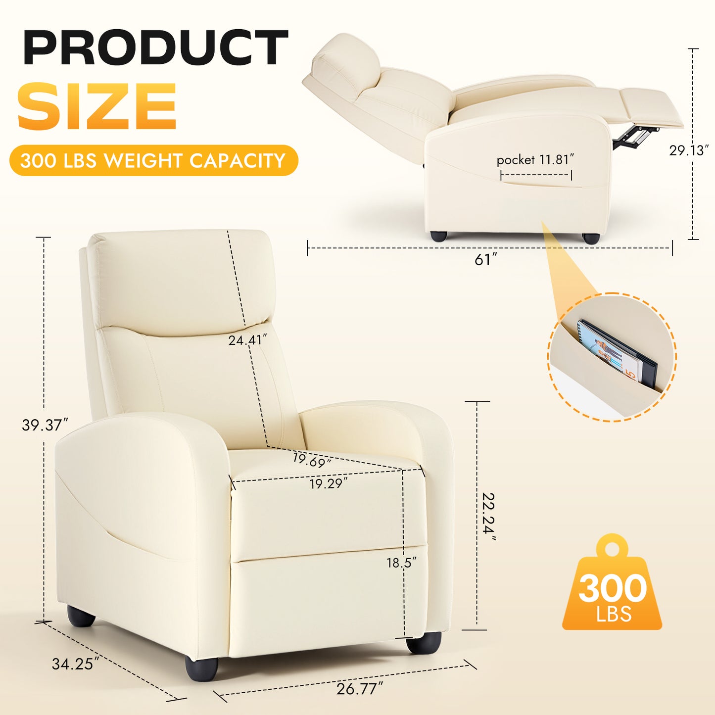 Adjustable Reclining Sofa with Lumbar Support and High-Density Foam