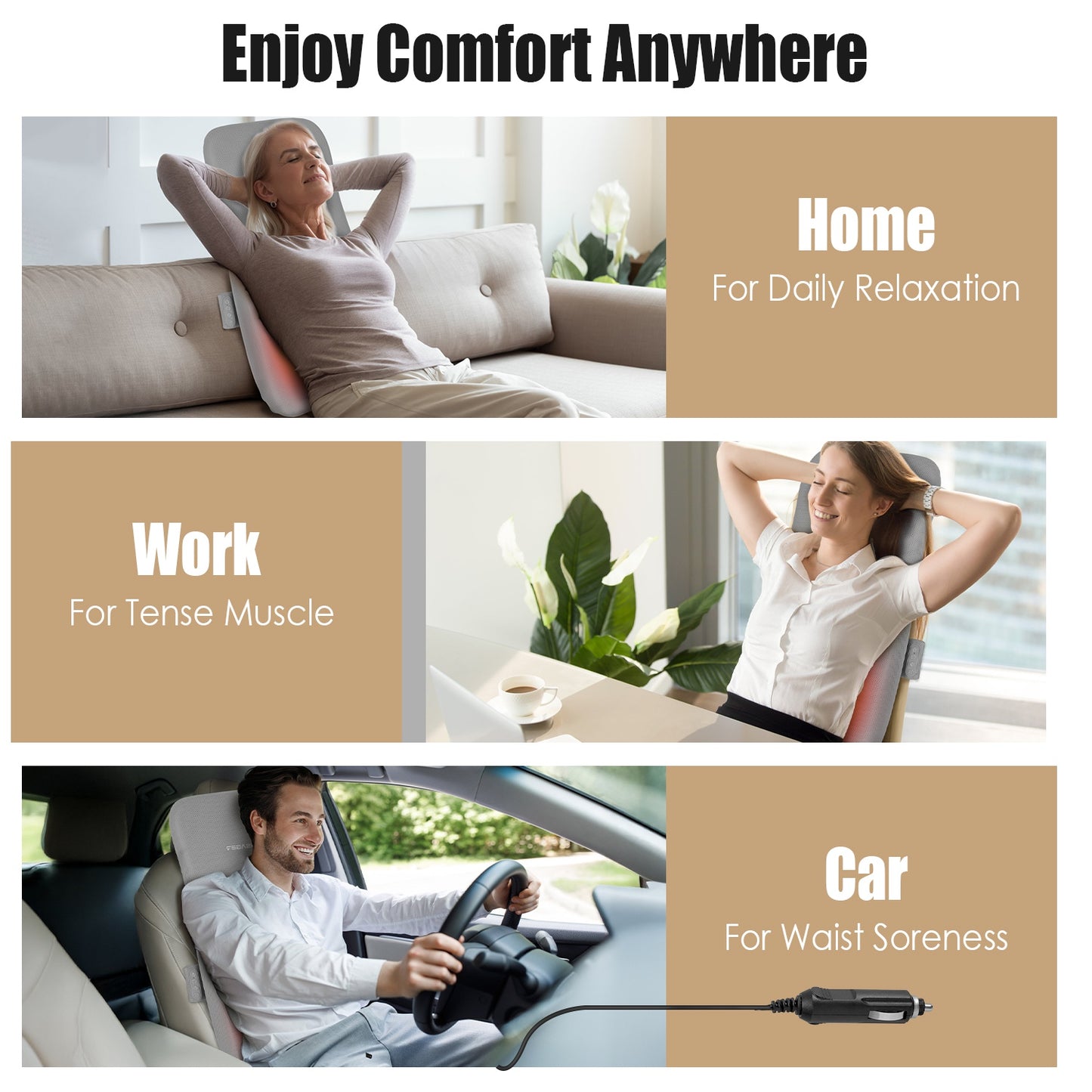 Full Back Massager with Heating & Rolling Nodes - Deep Tissue Shiatsu Chair Pad for Lumbar and Upper Lower Back Relief - Grey