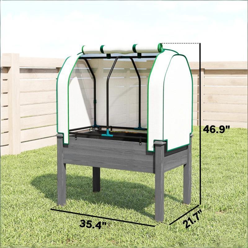 Raised Garden Bed Planter Box - Dark Gray with PE Cover
