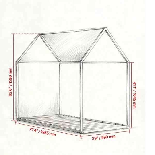 House-Shaped Canopy Bed Frame - Sturdy Metal Construction