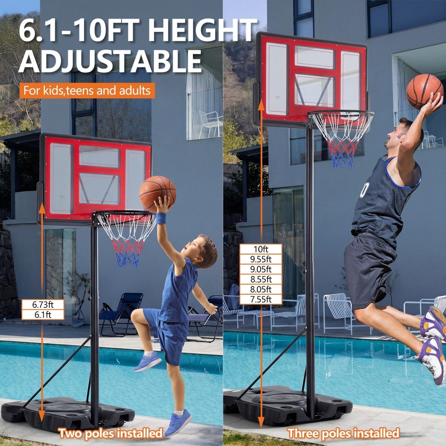 Portable Adjustable Basketball Hoop for Kids & Adults Indoor Outdoor Training Stand