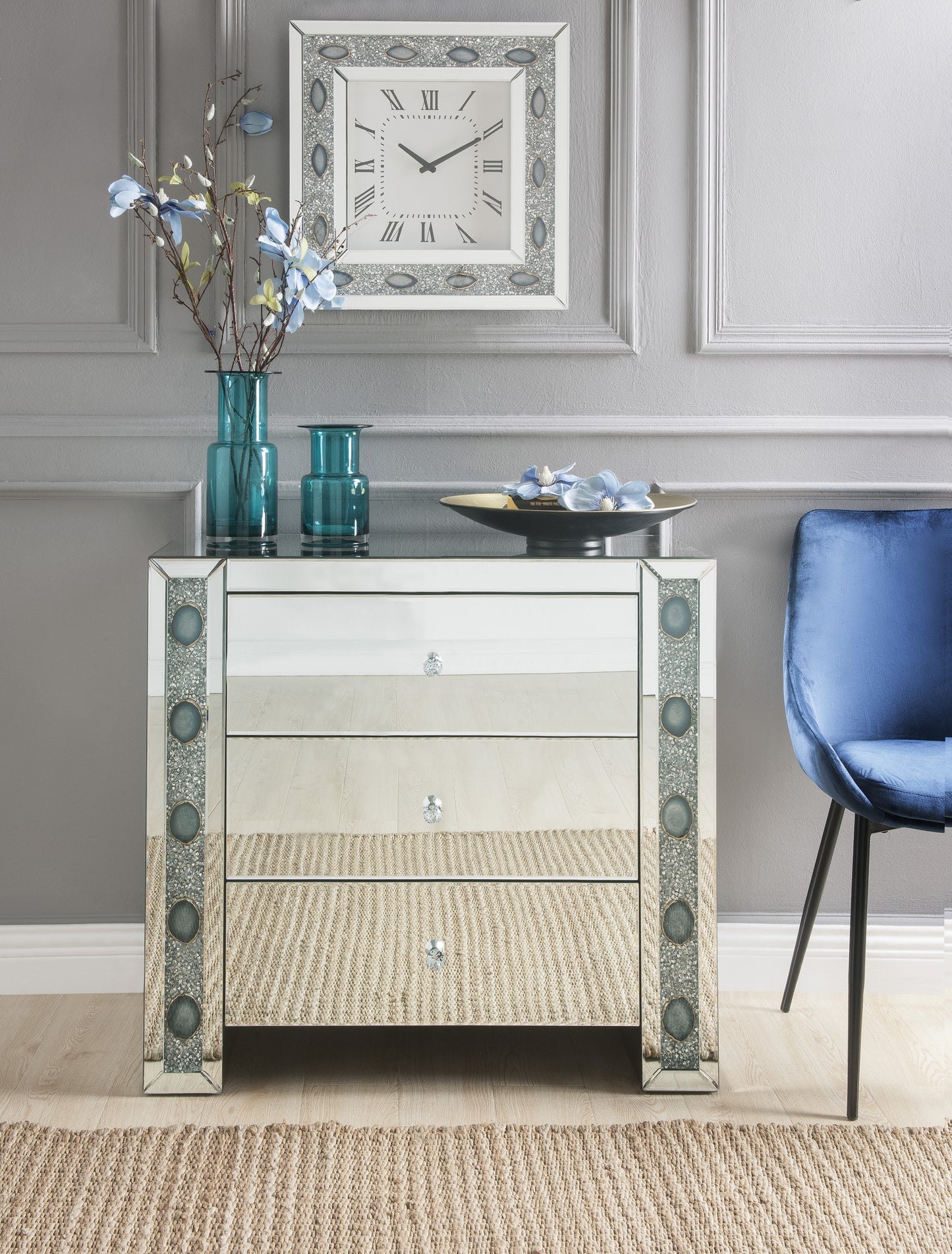 Sonia Mirrored Faux Agate Console Cabinet - Silver