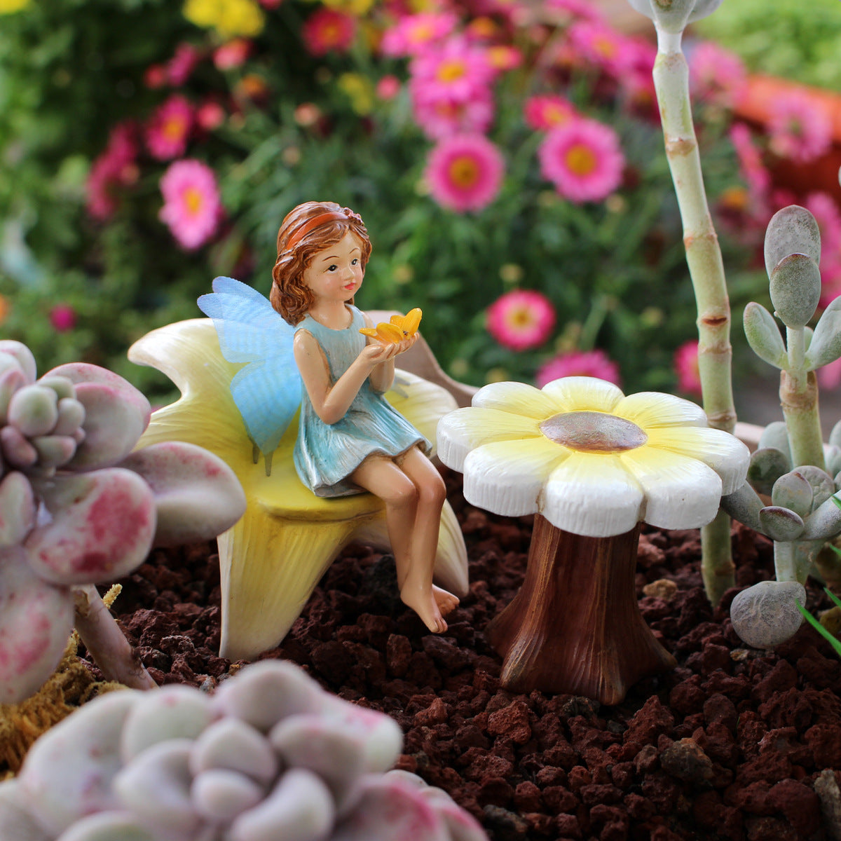 Outdoor Floral Stool with Flower Fairy Decor - Garden & Patio Accent