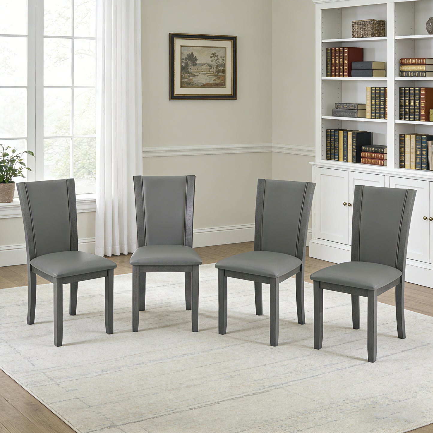 Gray Wooden Dining Chairs Set of 4 with Padded Seats