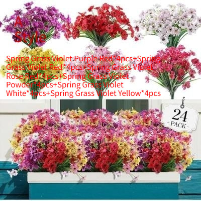 Spring Grass Violet Artificial Flower Set - UV Protection for Garden & Home Decor