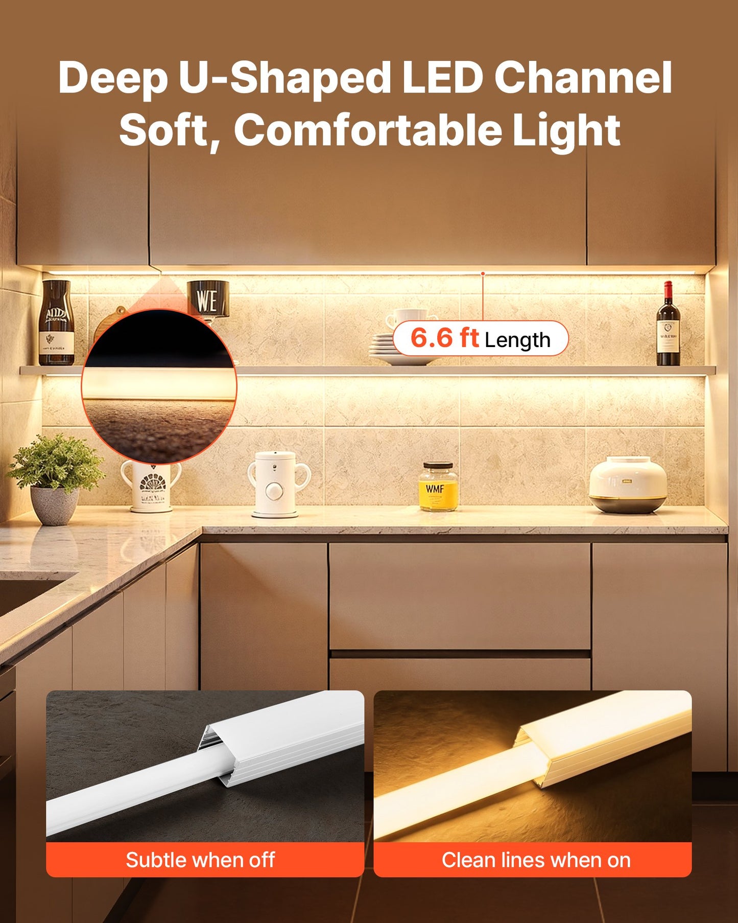 10-Pack 6.6 Ft LED Aluminum Channel U Shape with Milky Cover for Under Cabinet Lighting