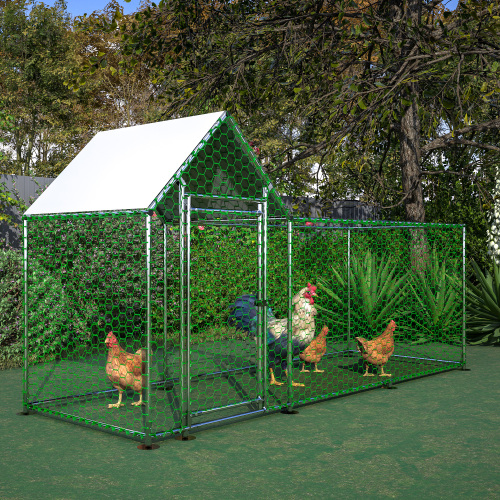 Metal Chicken Coop with Lid - 10x3FT Backyard Poultry Habitat Cage