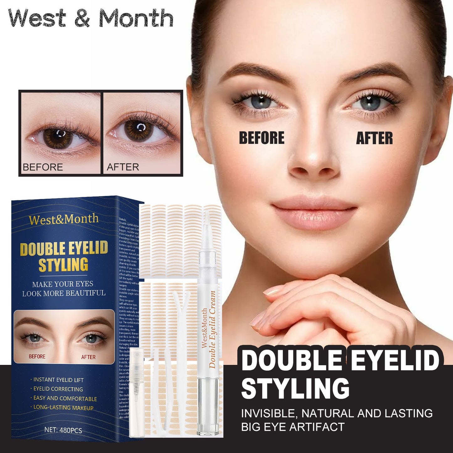 Invisible Double Eyelid Tape - Natural Mesh Water-Activated Adhesive