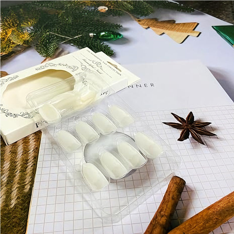 Aurora White Long Square Press-On Nails - 24 Piece Set