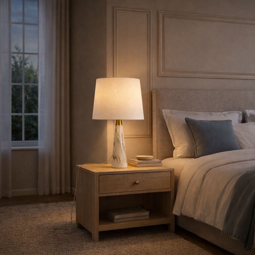 Enclave Hydro White Table Lamp With On Off Switch Faux Marble Base