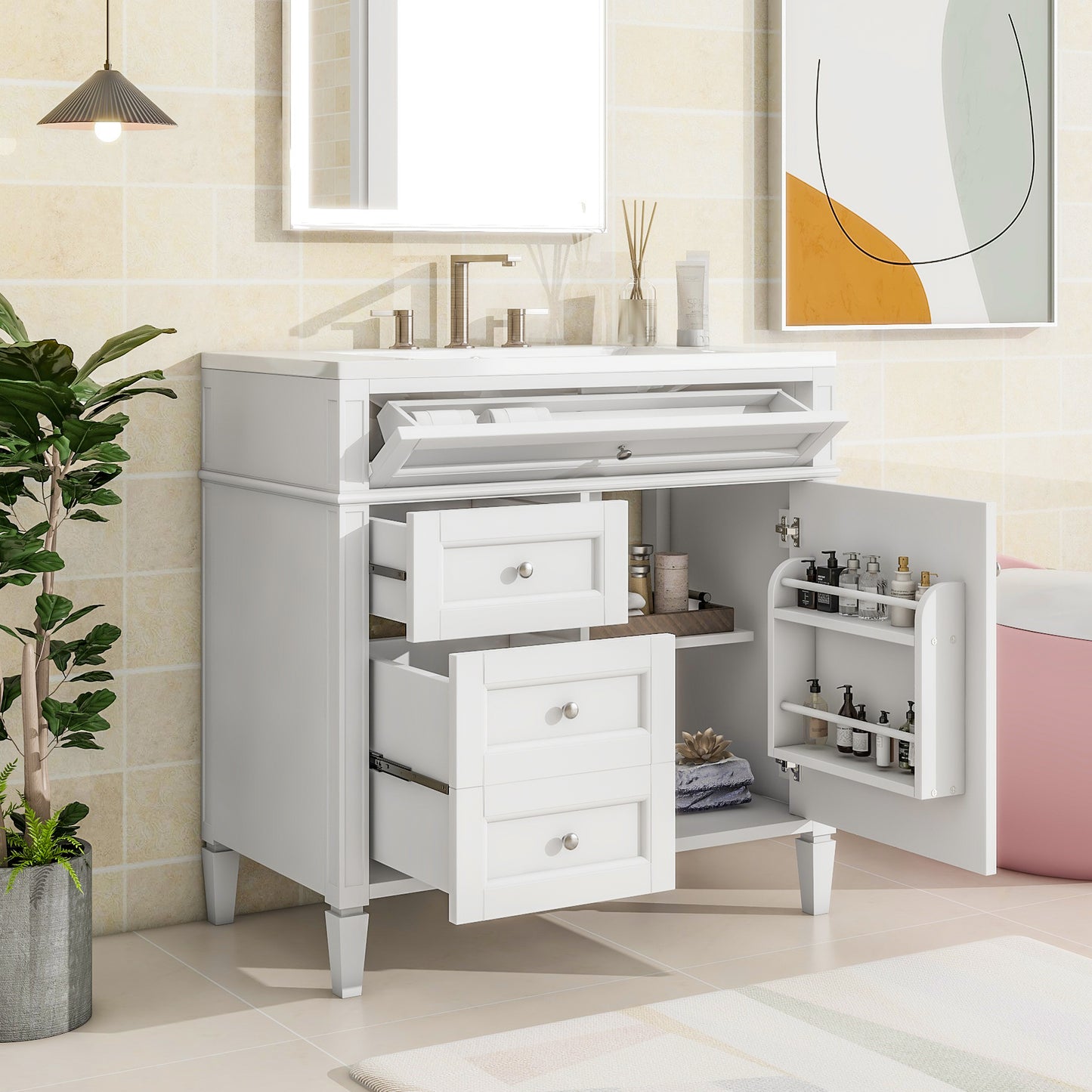 36'' Modern Bathroom Vanity with Ceramic Sink and Storage Cabinet