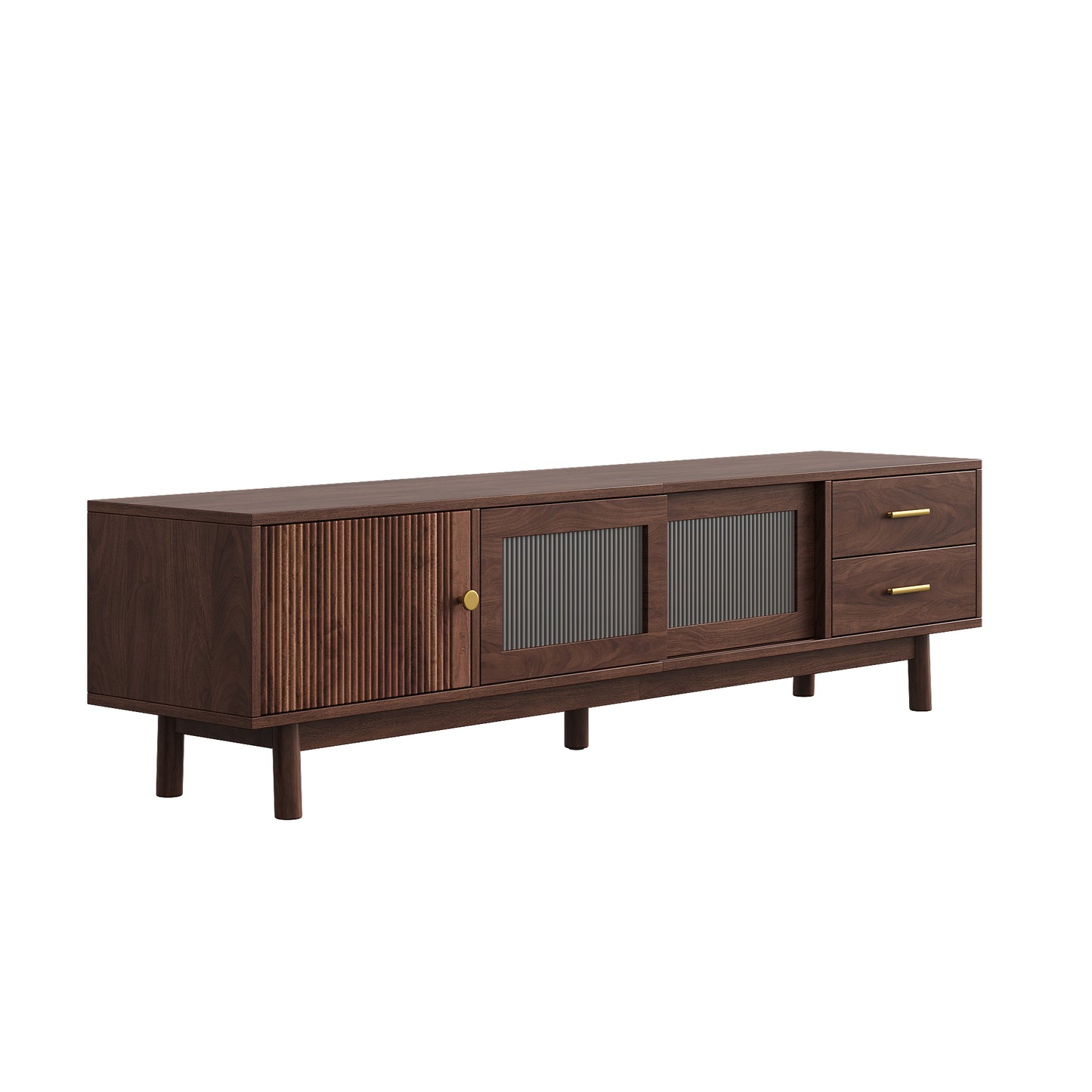 70-Inch Mid Century Modern TV Stand with Glass Sliding Doors