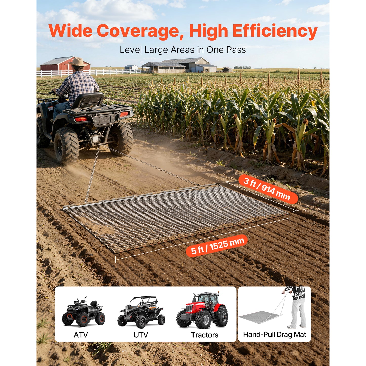 Heavy-Duty Galvanized Steel Chain Harrow for Tractor & ATV Gravel Driveways