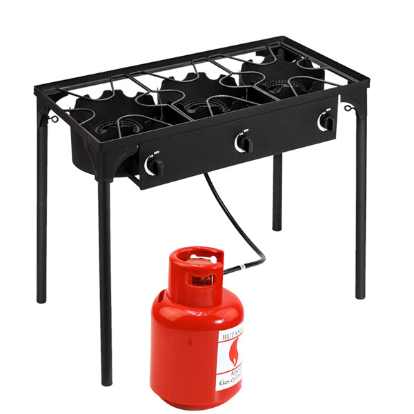 High-Power Three Burner Gas Stove - 225,000 BTU, Cast Iron
