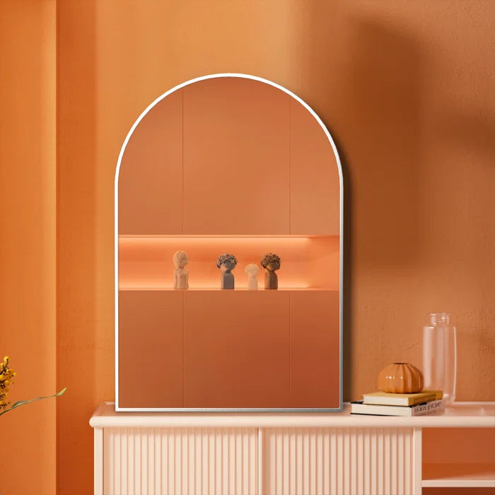 20x30 Inch Silver Metal Framed Arched Bathroom Mirror