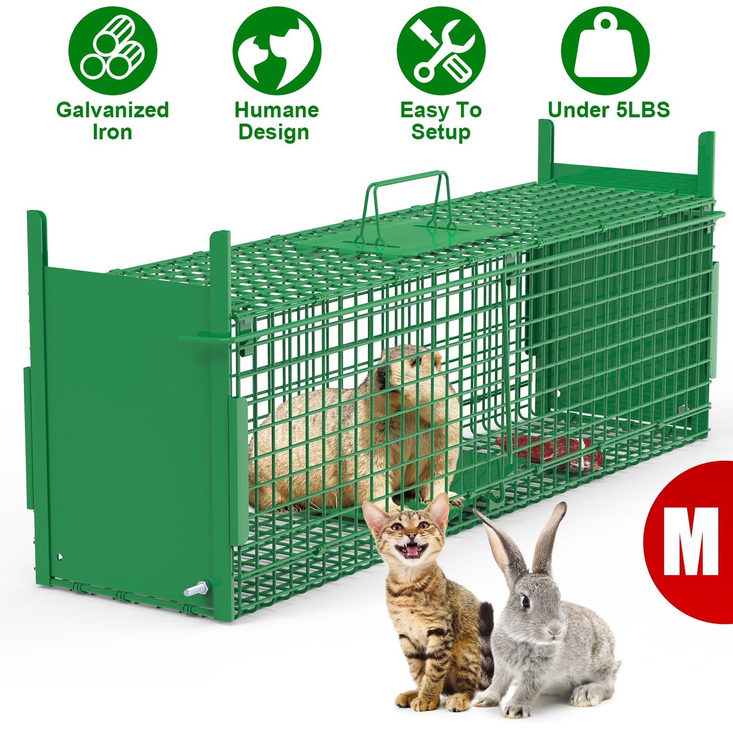 Humane Live Animal Cage Trap - Galvanized Iron, Multiple Sizes