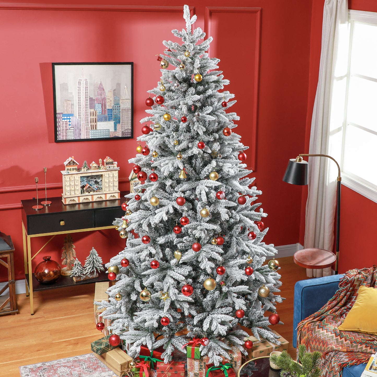 8ft Snow Flocked Artificial Christmas Tree with 2003 Tips - Green