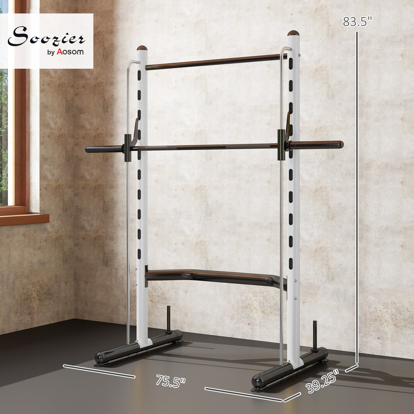 Adjustable Squat Rack with Pull-Up Bar for Home Gym - White