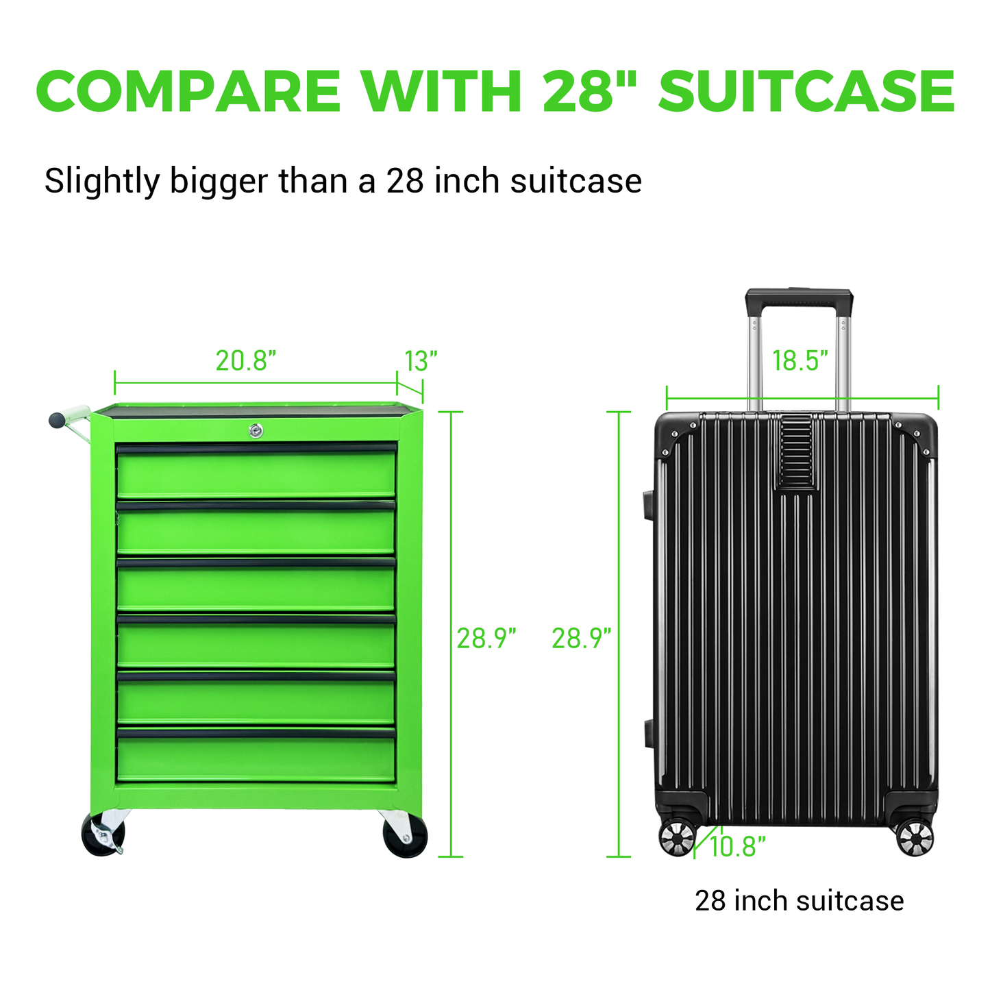 20-Inch Rolling Metal Tool Chest with 6 Drawers - Green