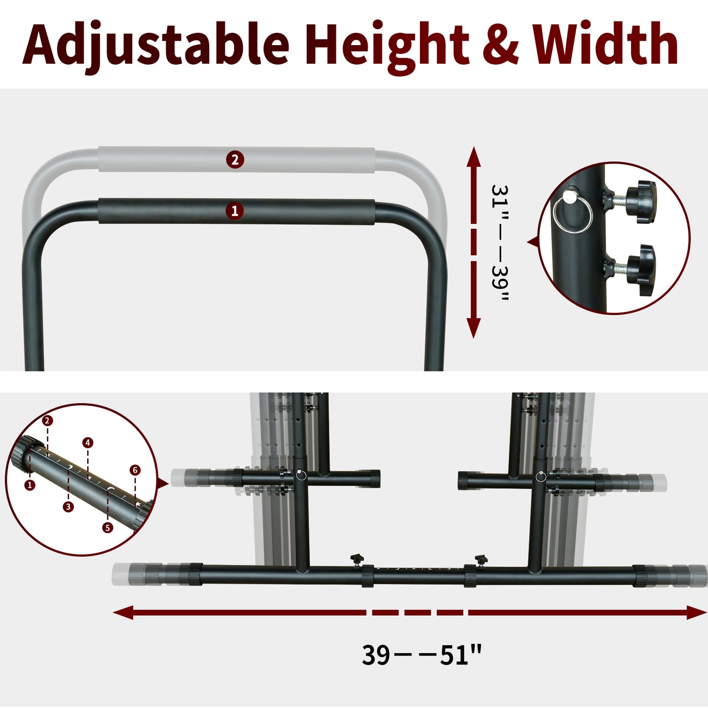 Adjustable Power Tower Dip Station with Pull Up Bar - Black