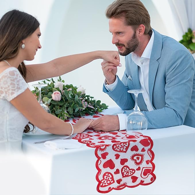 Lace Heart Table Runner - 13 x 72 Inch Valentine's Day Decor