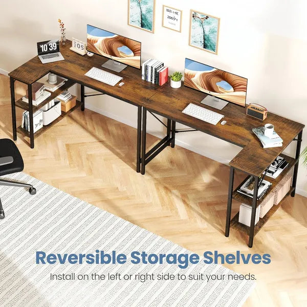 L-Shaped Computer Desk with Reversible Storage Rack - Multiple Sizes