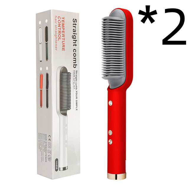 2-in-1 Hair Straightener Curling Iron Hot Comb with Negative Ions - Multi-Functional Electric Hair Styling Brush