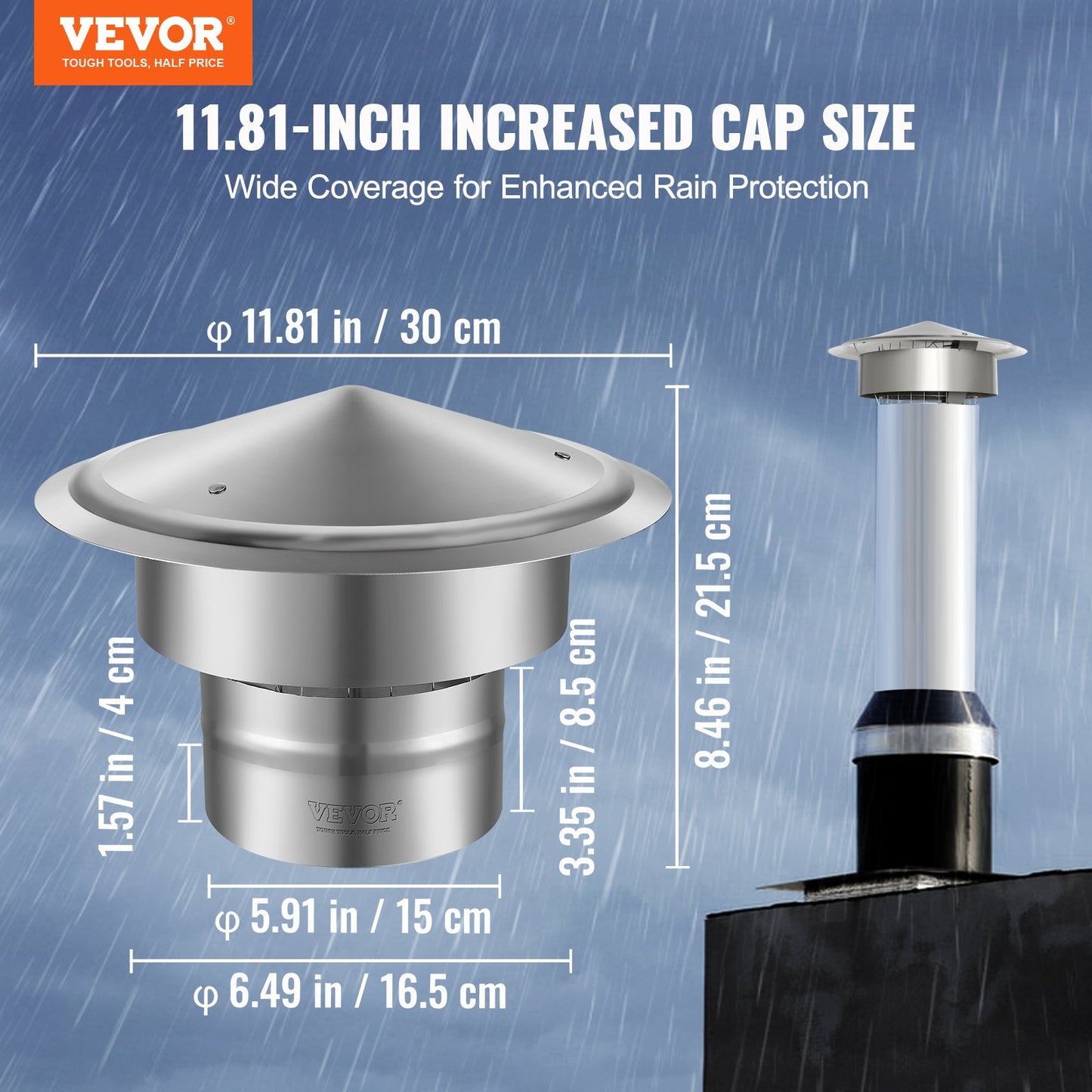 6-Inch Stainless Steel Chimney Cap Rain Cover - All Weather Ventilations