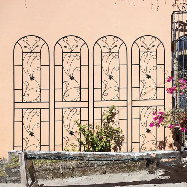 Metal Garden Trellis for Climbing Plants - 4 Pack, 86.7"x19.7", Black