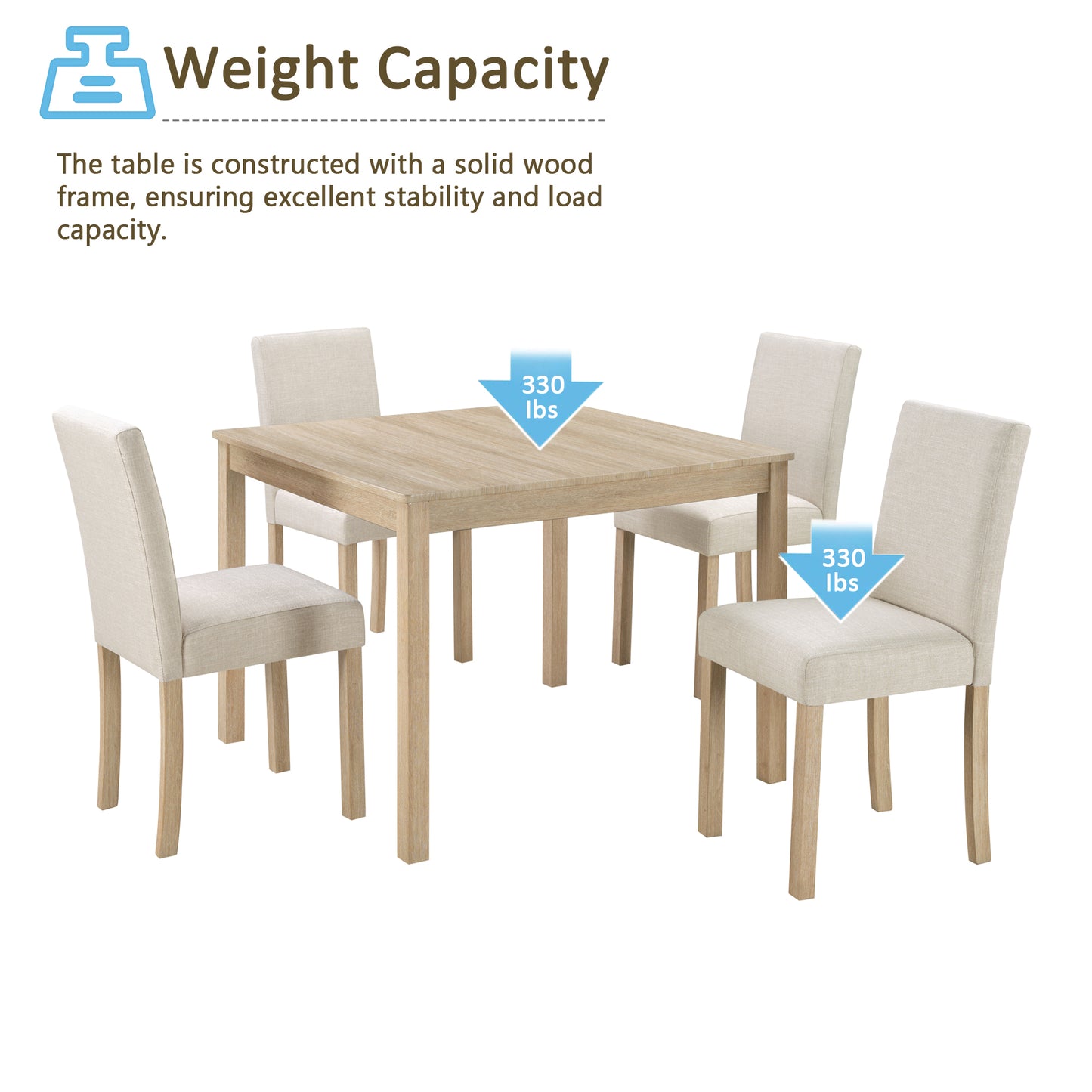 5-Piece Dining Table Set with 4 Chairs - Light Oak