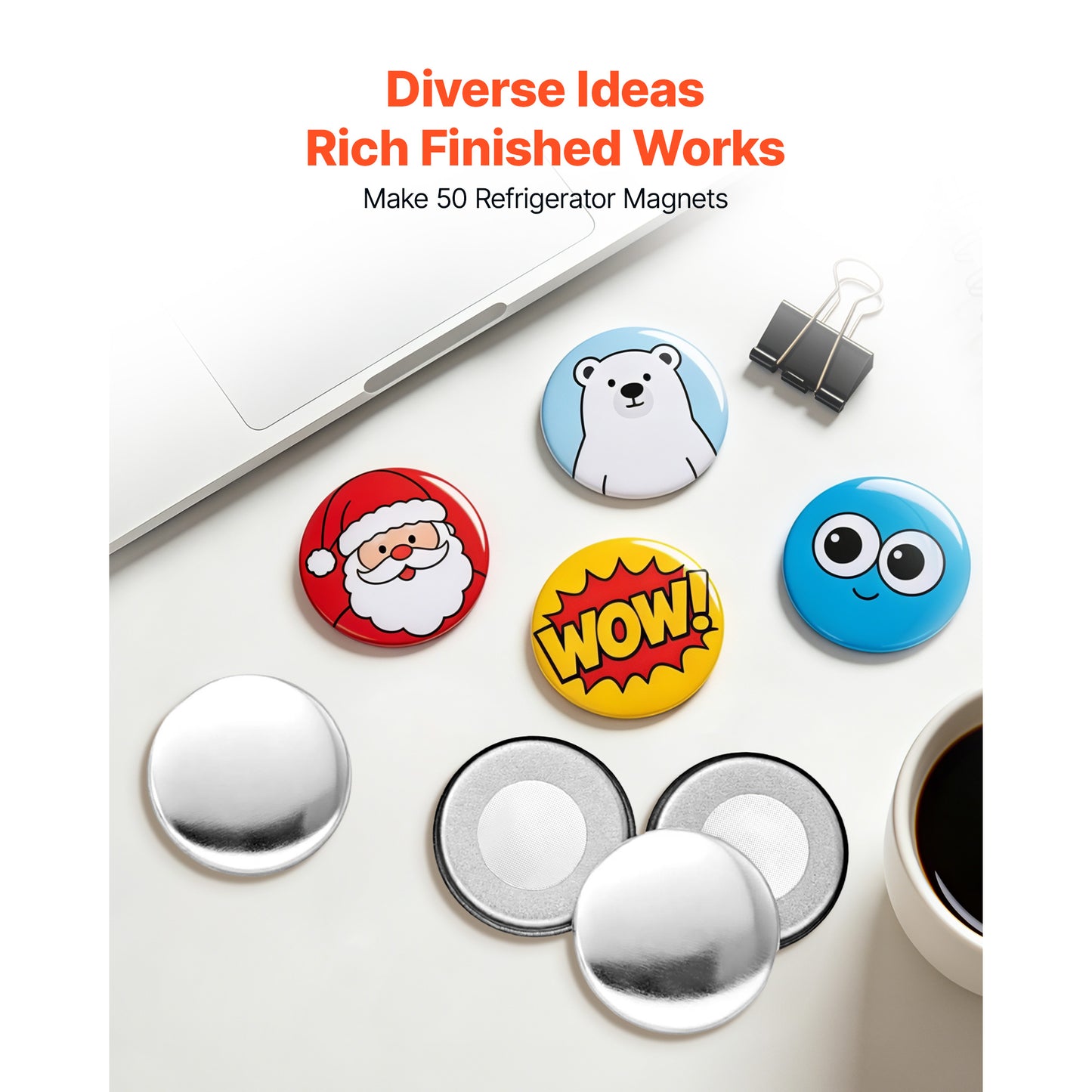 Refrigerator Magnet Button Maker Supplies Set - 50 Assorted DIY Kitchen Decor