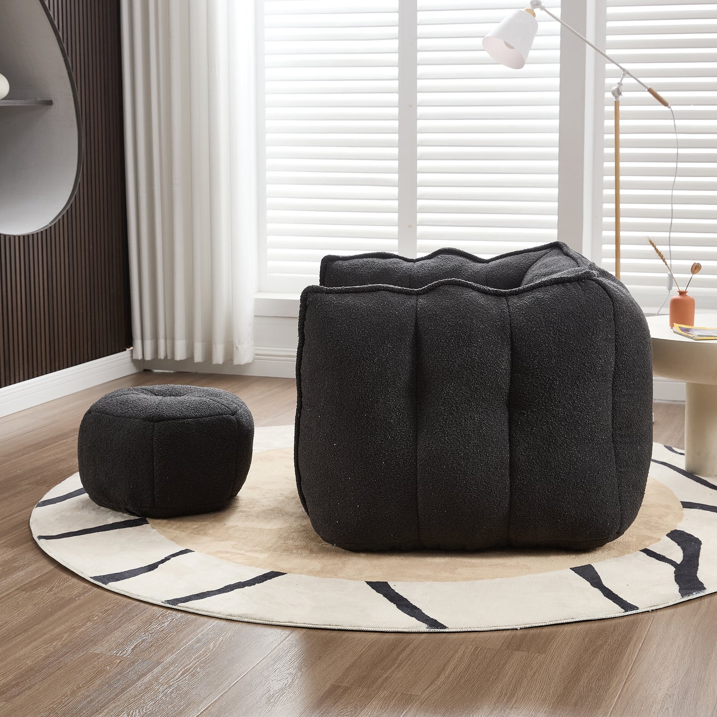 Soft Black Bean Bag Chair with High Resilient Foam for Adults