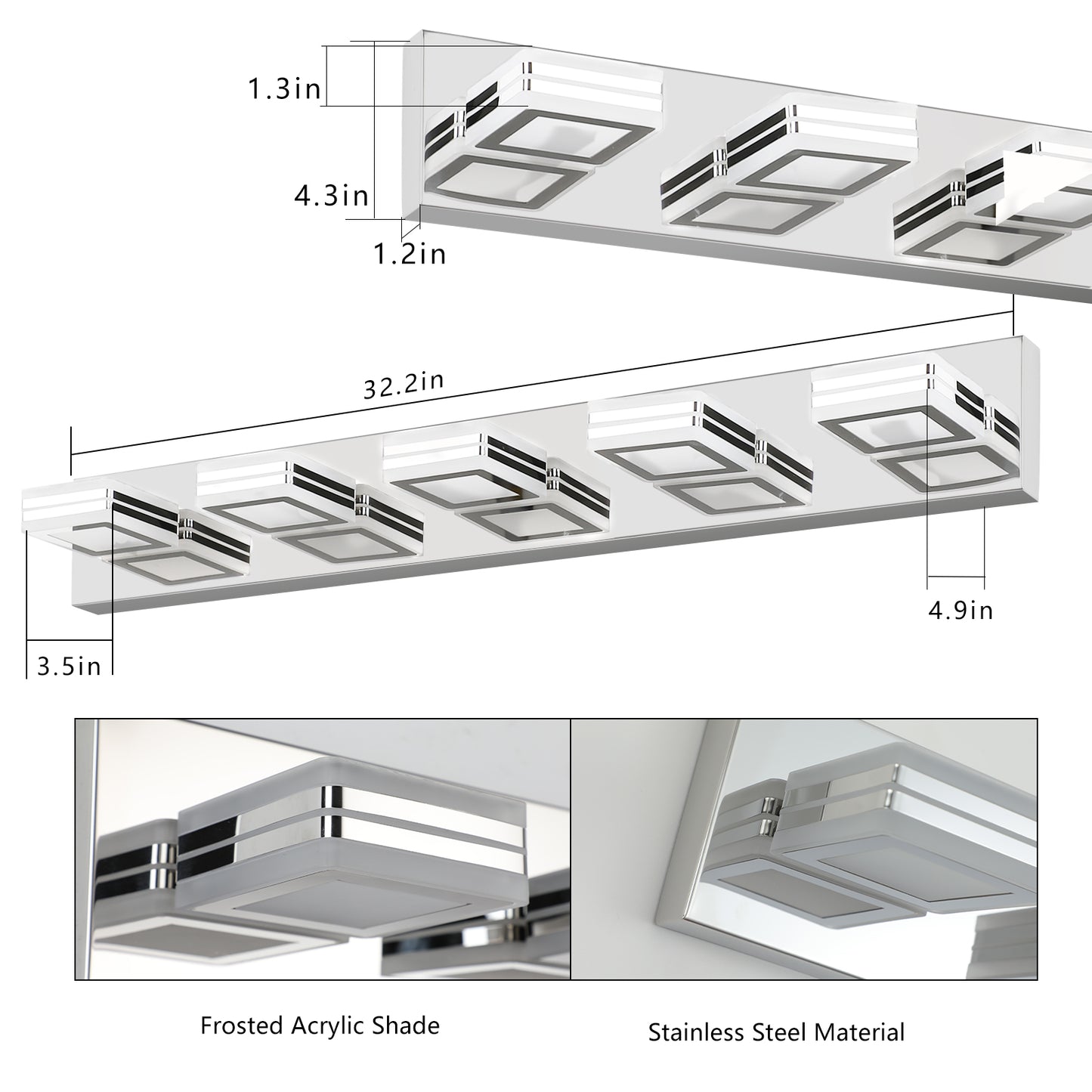 32-Inch Modern Chrome 5-Light LED Vanity Light Fixture