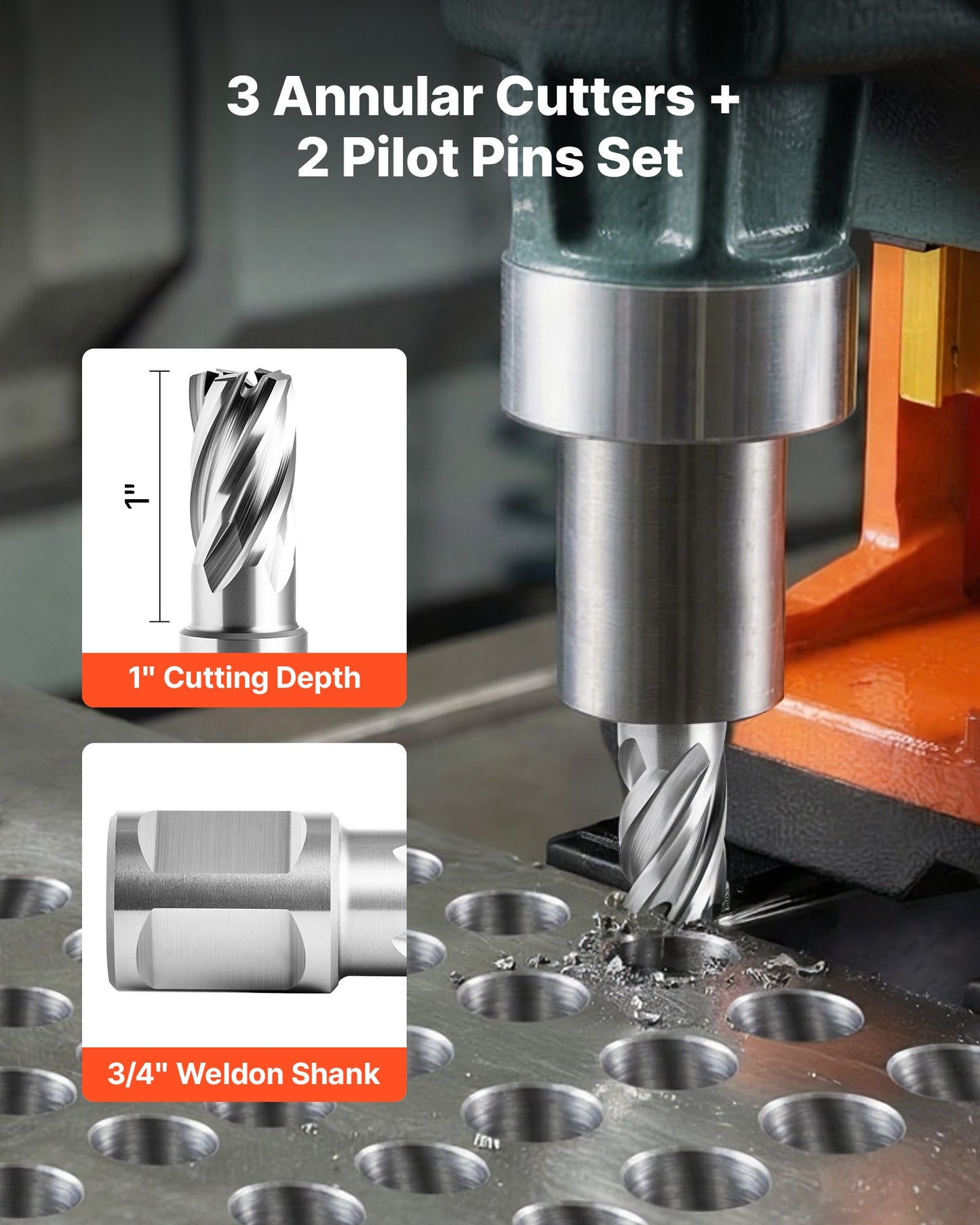 5-Piece Metal Annular Cutter Set with Weldon Shank for Steel and Aluminum Drilling