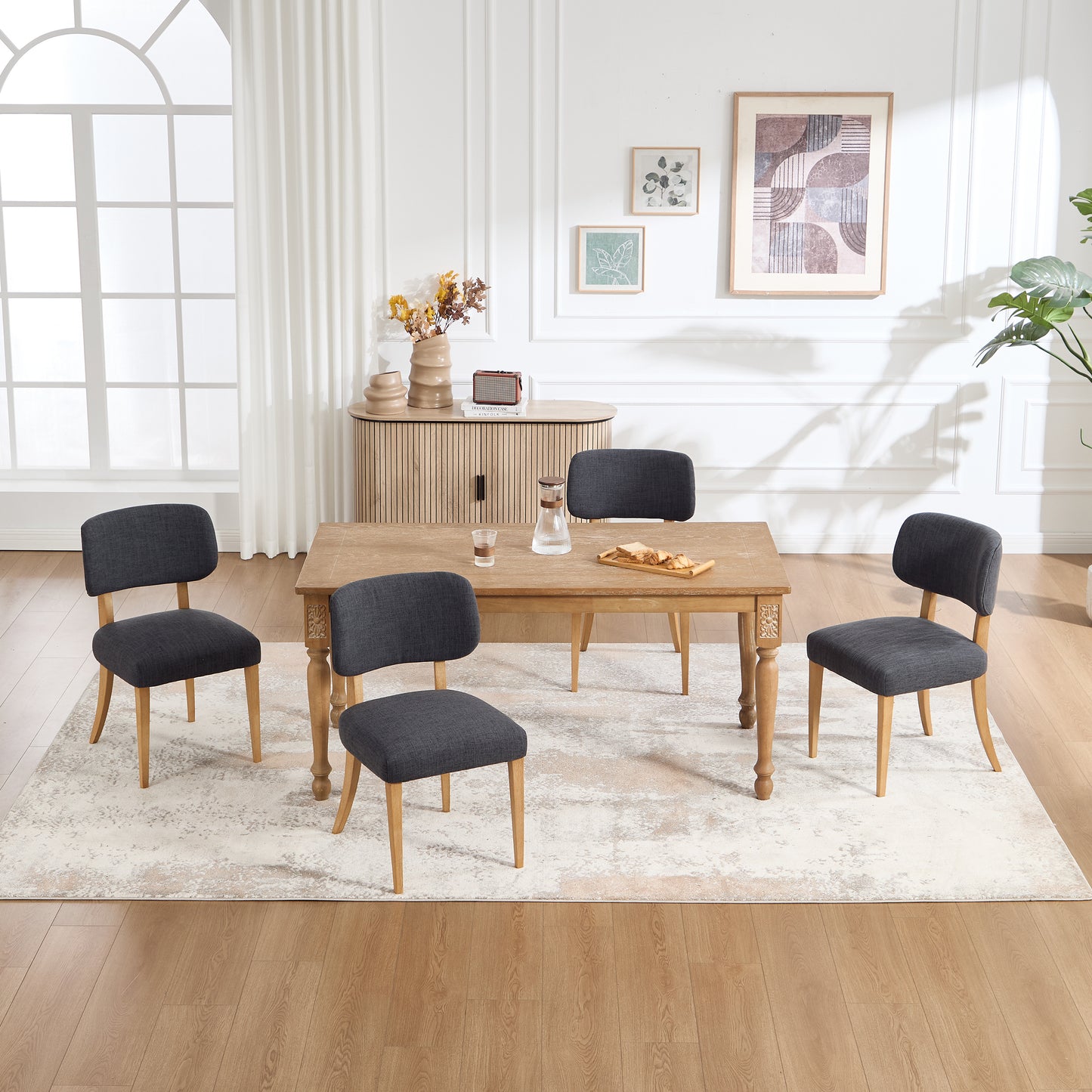 Modern Fabric Upholstered Dining Chairs Set of 2 - Dark Grey