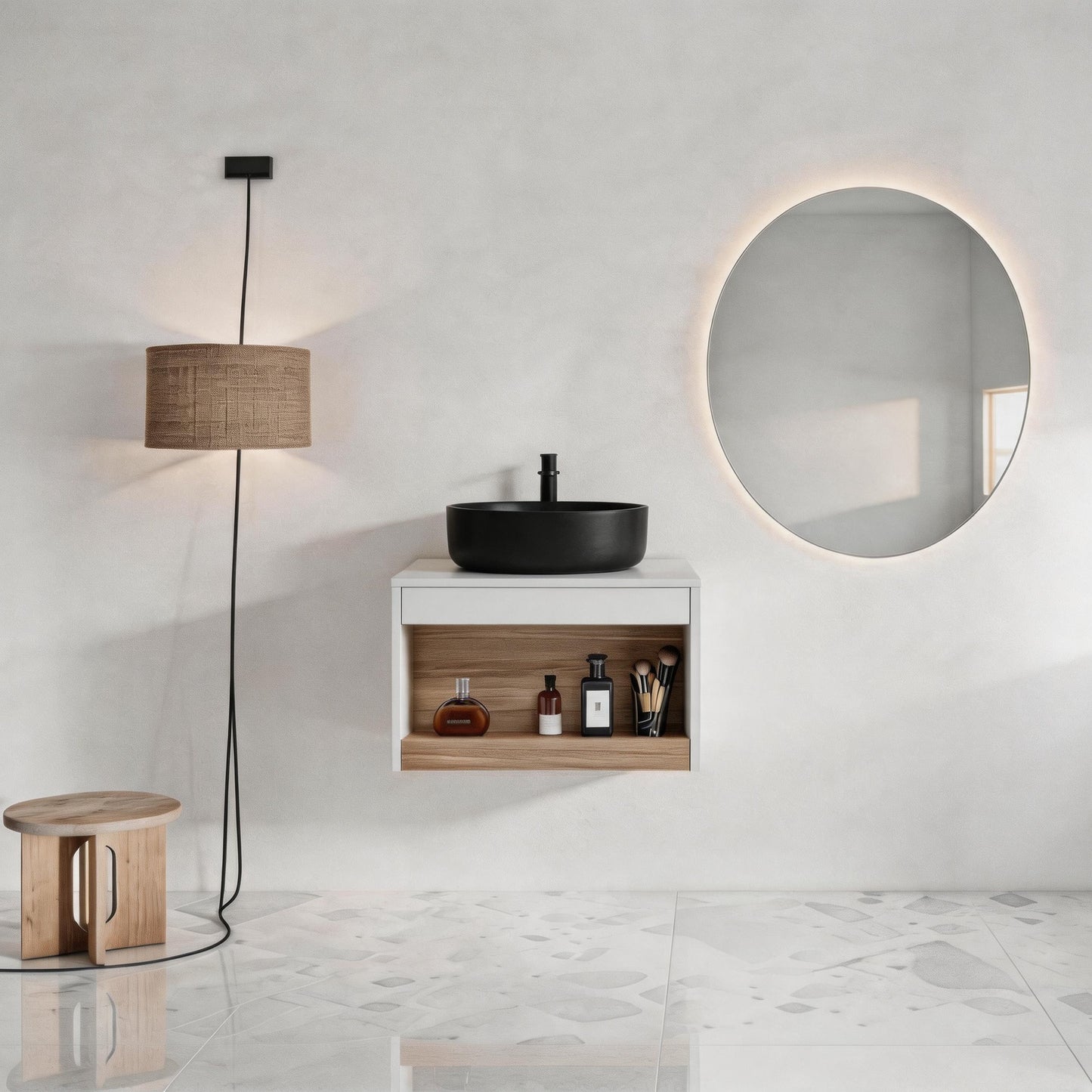 24" Wall-Mounted Bathroom Vanity with Round Vessel Sink - White