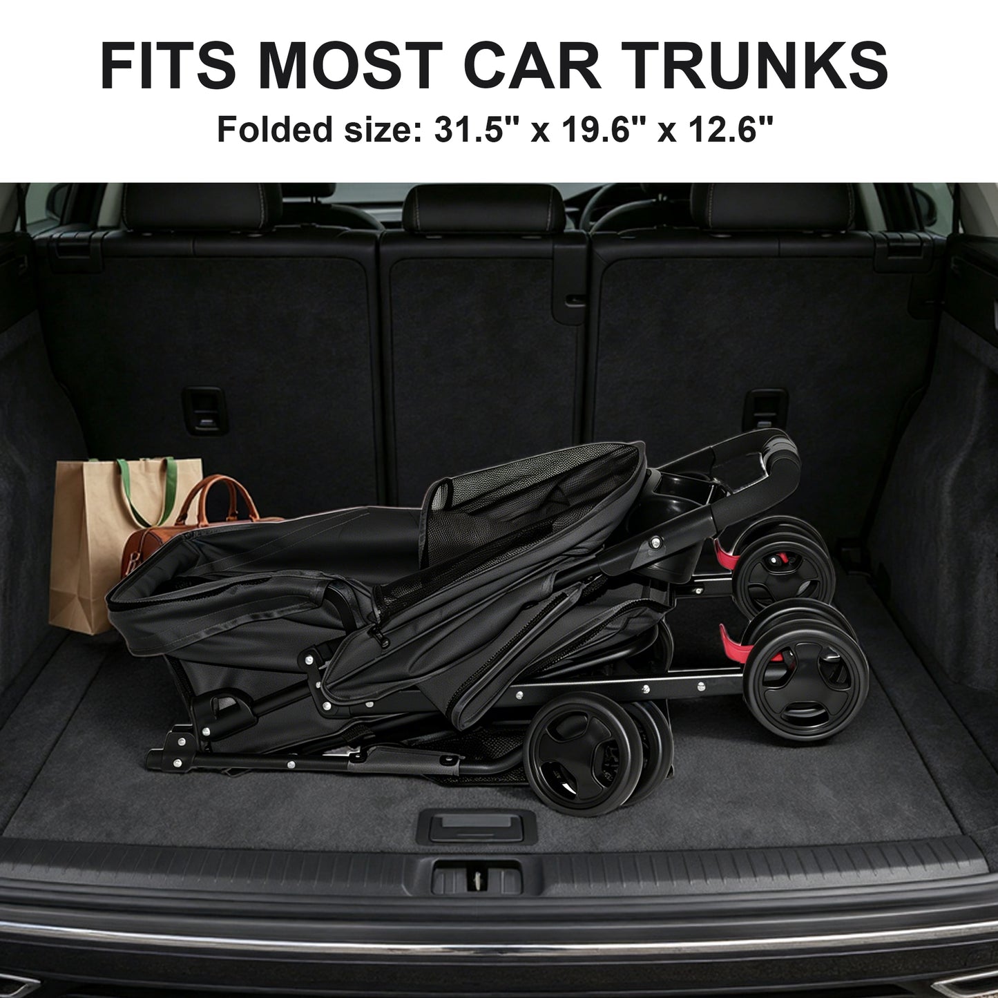 Foldable Pet Stroller for Small Dogs and Cats - Black, 28 lbs Capacity with Safety Leashes & Mesh